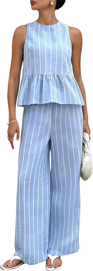 Women's Striped 2 Piece Sets Boho Sleeveless Tank Top Beach Vacation Matching Pants Sets 2 Piece ... | Amazon (US)