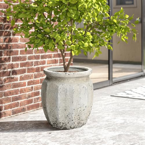 LuxenHome 18" H Rustic Tall Planter Pot, Distressed Large Round Plant Pot with Drainage, Stone-Look Garden Pots for Plants for Home, Patio, Porch | Amazon (US)