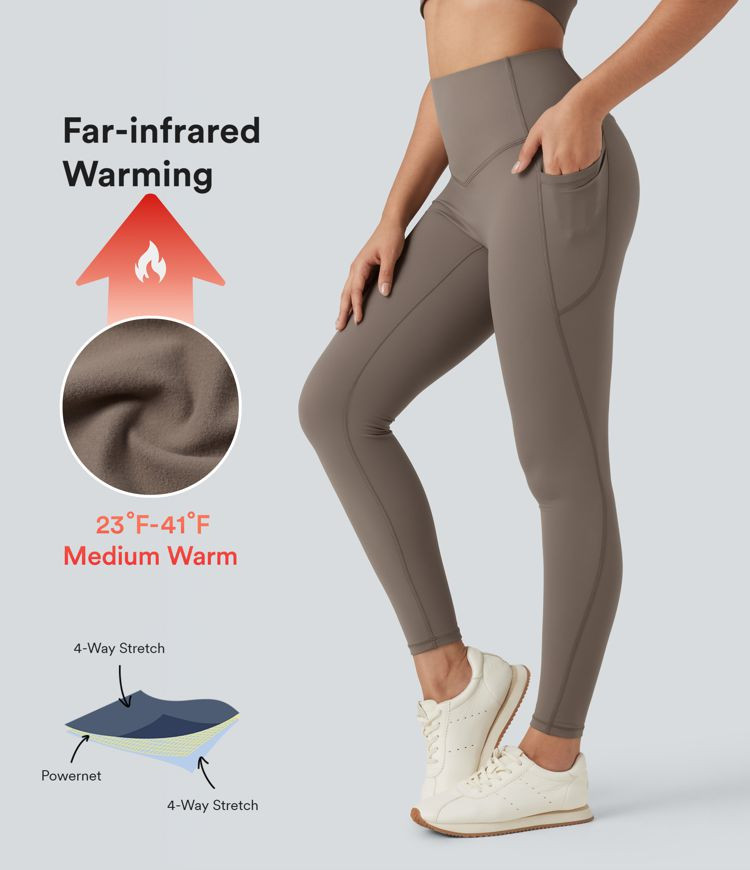 SoCinched High Waisted Tummy Control Fleece Yoga Leggings with Pockets | HALARA