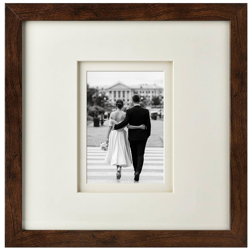 Yaetm 12x12 Square Picture Frame Matted to 5x7, Double Floating Ivory Mat, Brown Wood Grain Photo... | Amazon (US)