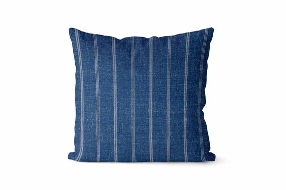 Denim Blue Striped Pillow Cover // Blue and White // Nautical | Etsy | Etsy (US)