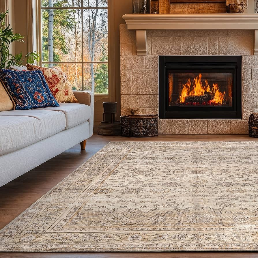 nuLOOM Sia Beige Floral & Paisley Washable Area Rug, 6' x 9' | Amazon (US)