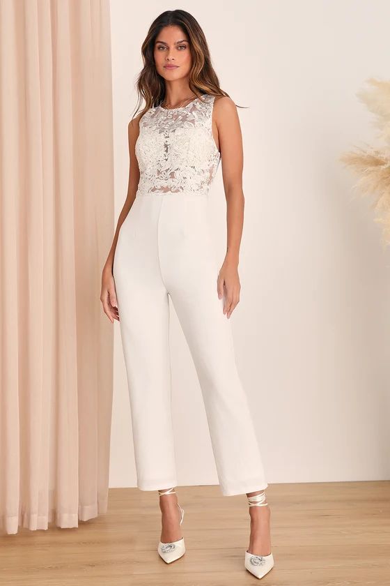 Alluring Amour White Embroidered Lace Straight-Leg Jumpsuit | Lulus