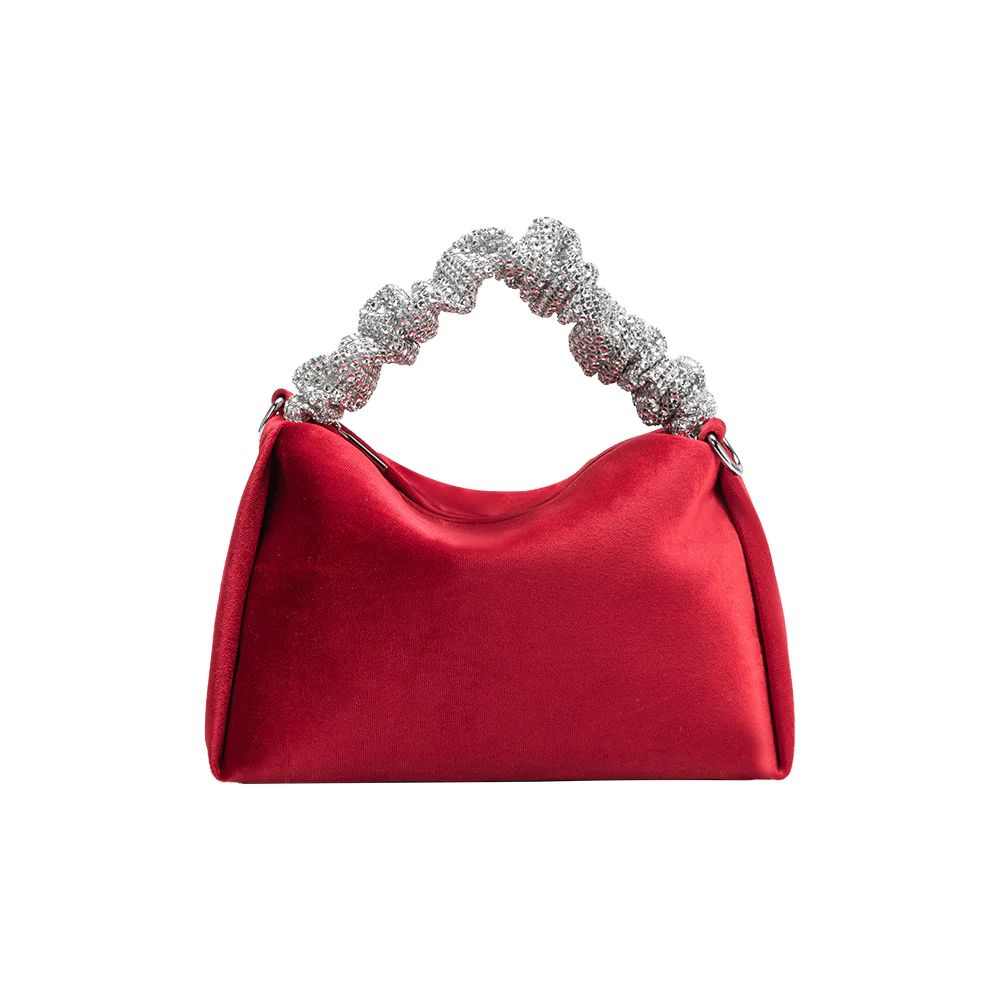 Red Estela Velvet Top Handle Bag | Melie Bianco | Melie Bianco