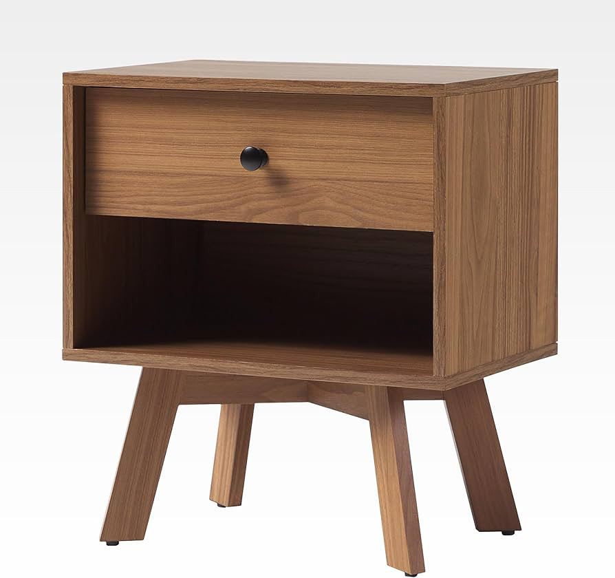 Walker Edison Mid-Century 1-Drawer Nightstand with Open Cubby, 21 Inch, Mocha | Amazon (US)