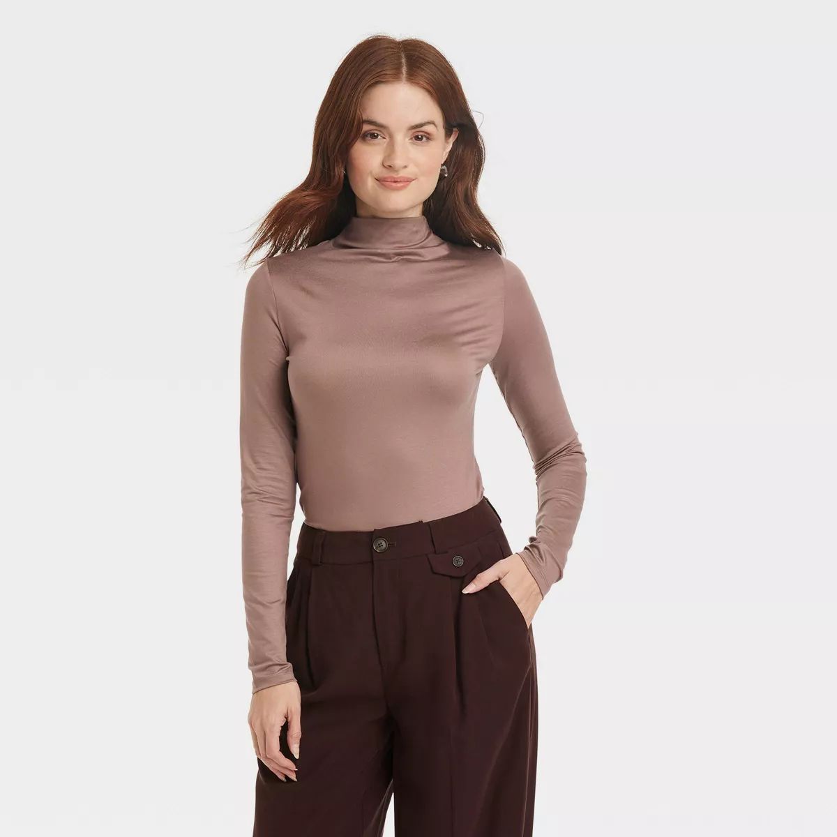 Women's Ruched Mock Turtleneck Long Sleeve T-Shirt - A New Day™ | Target