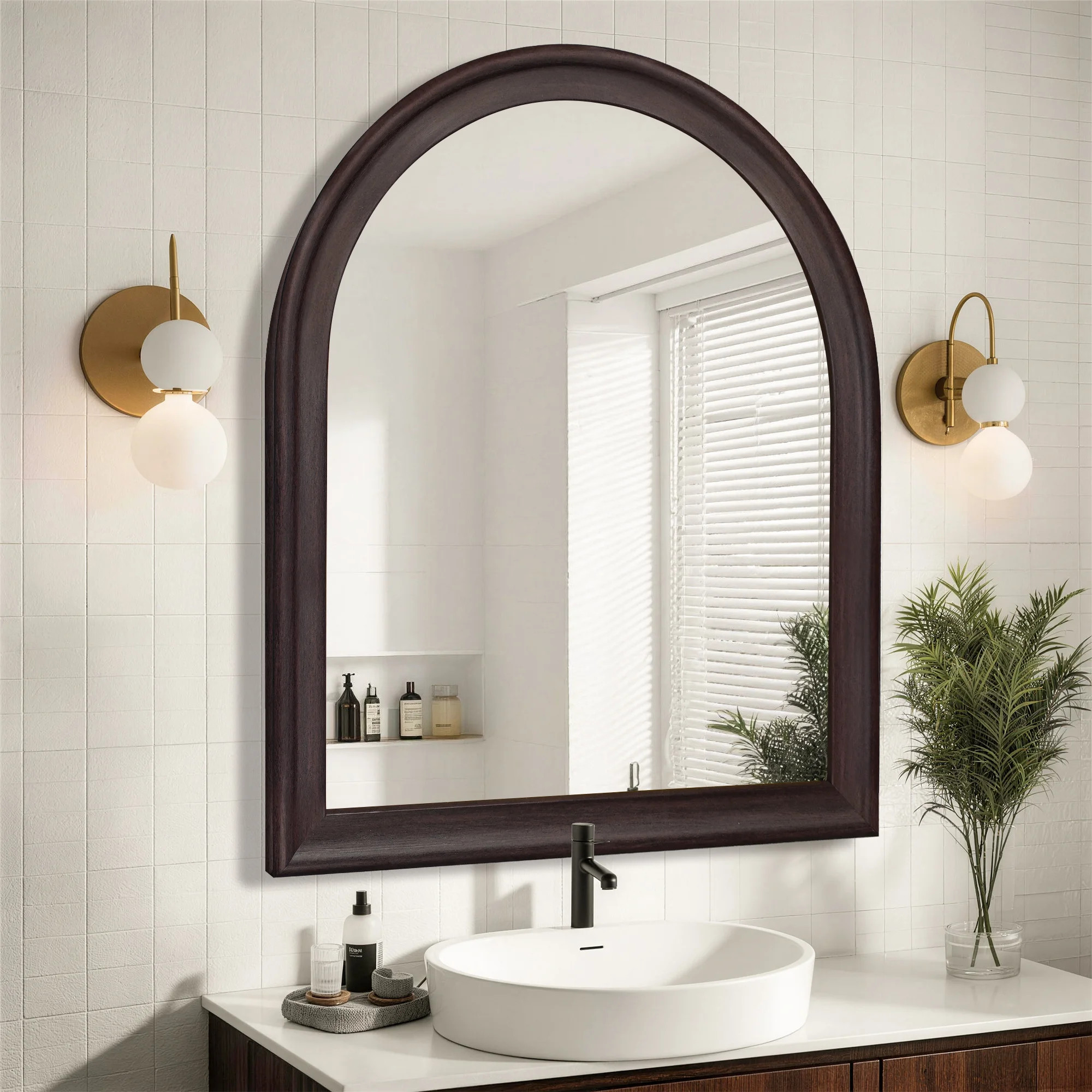 Arched Wall Mirror 30×36 Inch for Bathroom(Dark Brwon) | Wayfair North America