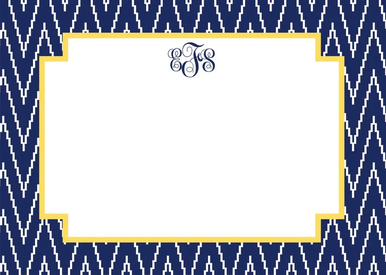 Navy Ikat Chevron Stationery, Notecards, Invitation Set - Etsy | Etsy (US)