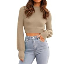 GeGekoko Womens Sexy Crew Neck Cropped Sweaters Ribbed Knit Long Sleeve Crop Tops Pullover | Amazon (US)