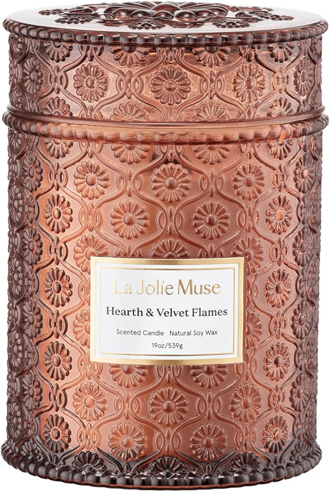 LA JOLIE MUSE Hearth & Velvet Flames Candle - Saffron, Clove, Vanilla | 19 oz Large Wooden Wick C... | Amazon (US)