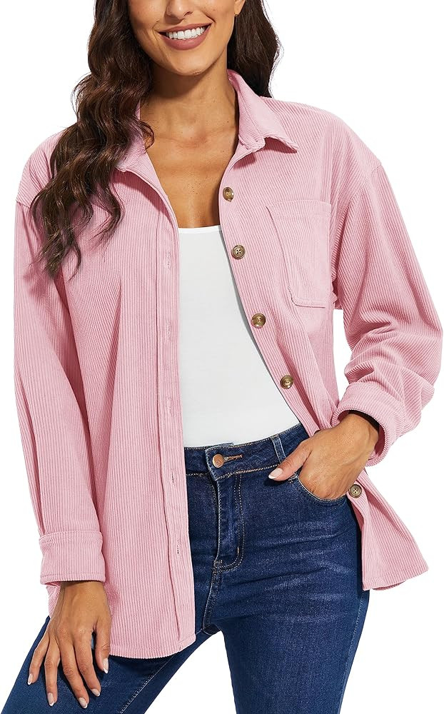 TACVASEN Women's Corduroy Button Down Shacket Long Sleeve Shirt Jacket Casual Jacket Chest Pocket... | Amazon (US)