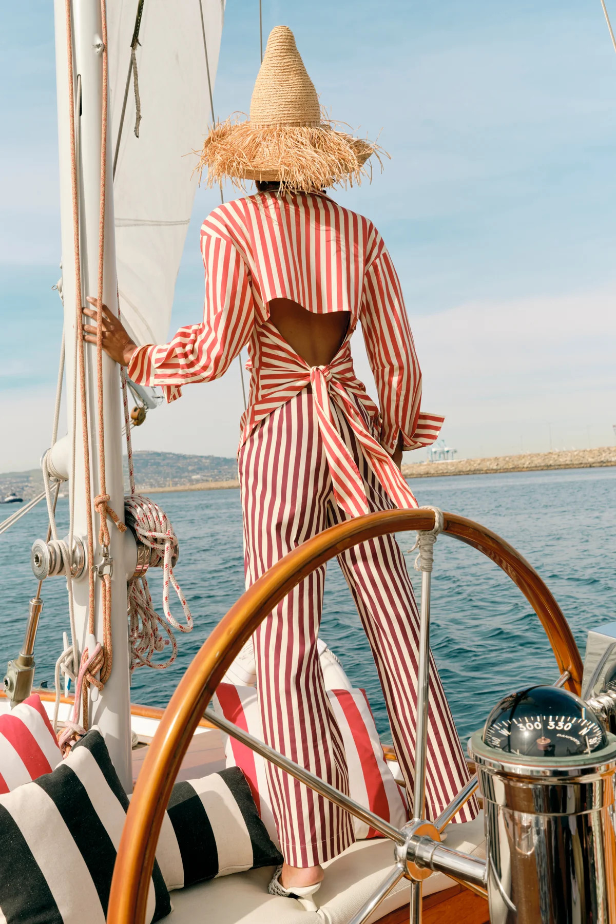 Pia Poplin Pant in Bordeaux Stripe | Simon Miller