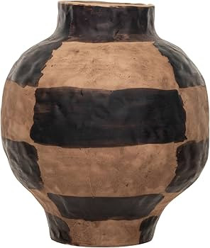 Creative Co-Op Hand-Painted Stoneware Vase with Reactive Glaze, Black and Cream | Amazon (US)