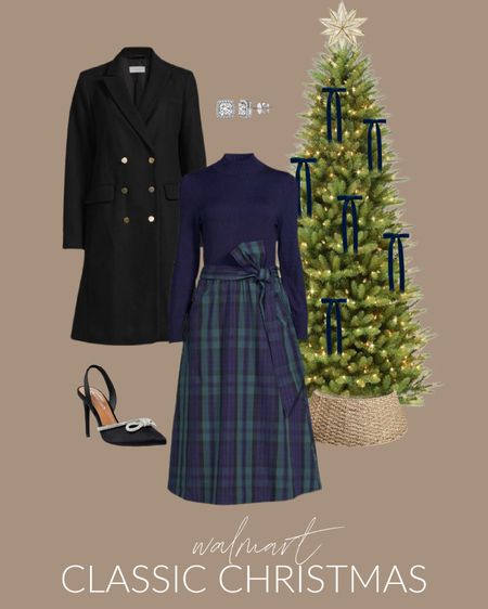I bought this entire Christmas outfit and can’t wait to wear it for the holidays! #walmartpartner I can’t get over the price of this sweater and plaid skirt combo (it’s a one-piece dress!!) paired with these crystal bow heels and classic black winter coat! Also linking a few other Walmart fashion favorites as well as this slim Christmas tree, woven tree collar, capiz star tree topper, and navy blue velvet ribbon!
.
#walmartfashion #walmart #ltkholiday #ltkunder50 #ltkunder100 #ltkstyletip #ltkhome #ltksalealert #ltkseasonal #ltkworkwear #ltkshoecrush @walmartfashion

#LTKsalealert #LTKHoliday #LTKunder50