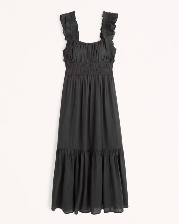 Ruffle Strap Textured Maxi Dress | Abercrombie & Fitch (US)