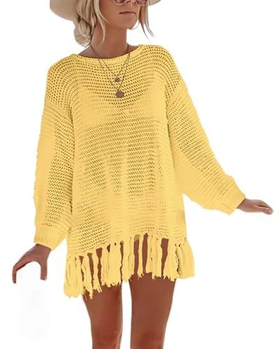 ENOPINK Women Swimsuit Cover Up Summer Crochet Bathing Suit Swimwear 2024 Knit Pullover Beach Dre... | Amazon (US)