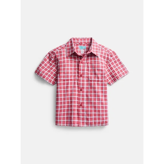 Wonder Nation Boys' Button Front Cotton Shirt with Short Sleeves, Sizes 4-18 & Husky | Walmart (US)
