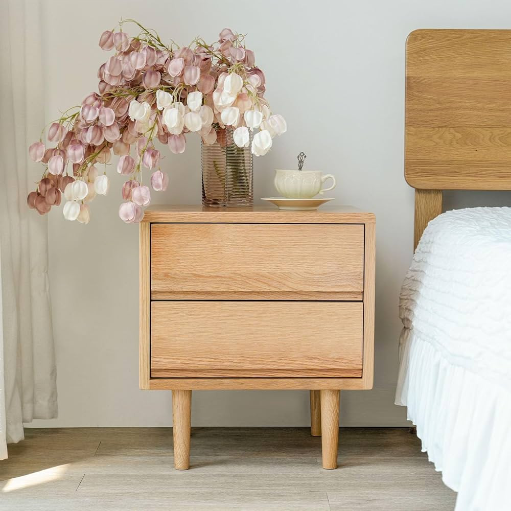 Night Stand, Mid Century Modern Nightstand w/2 Drawers, Boho Nightstand, Small Nightstand, Oak Be... | Amazon (US)