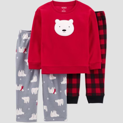 Carter's Just One You® Toddler Boys' 3pc Christmas Buffalo Checkered Long Sleeve Poly Fleece Pajama Set - Red/Black/Gray 5T | Target