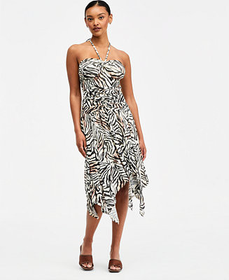 Women's Zebra Printed Asymmetric Mesh Midi Dress | Macy's