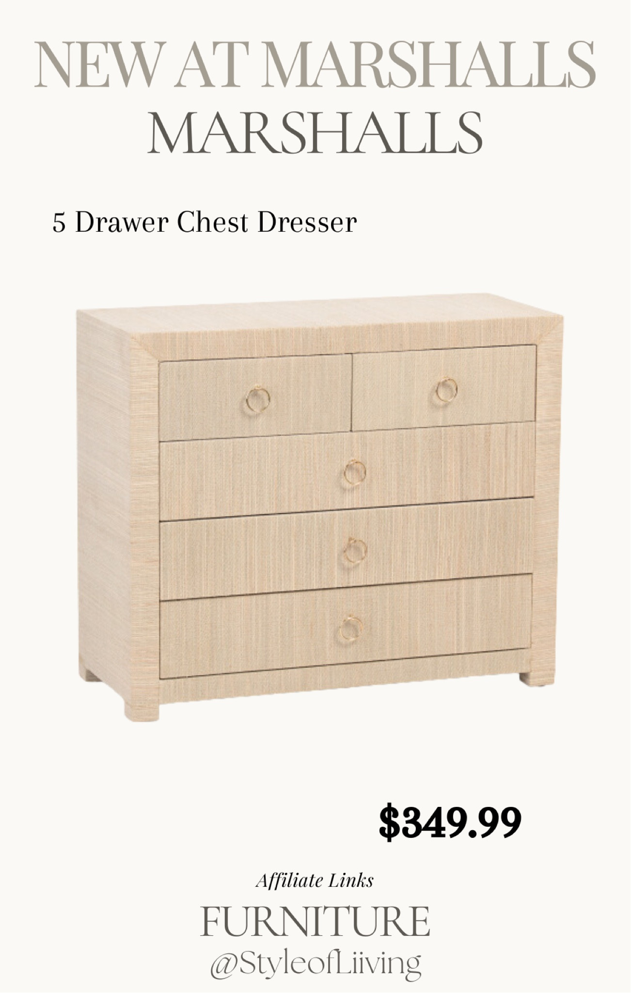New at Marshalls. 5 drawer chest dresser woven texture natural color. Bedroom furniture.

#LTKHome #LTKStyleTip #LTKSeasonal