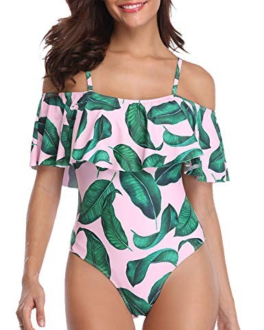 Tempt Me Women One Piece Vintage Printed Off Shoulder Flounce Ruffled Monokini Swimsuits | Amazon (US)