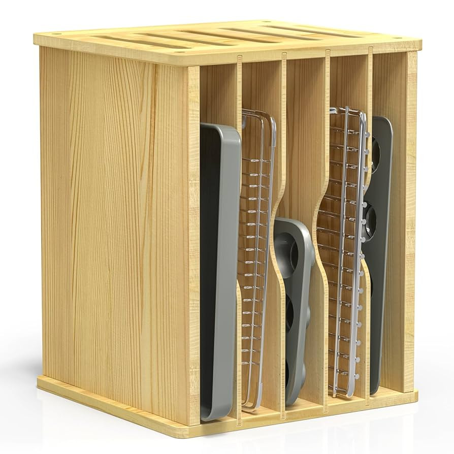 6 Tier Wooden Cabinet Tray Dividers, Kitchen Vertical Tray Divider Organizer, Storing pans, Bakin... | Amazon (US)
