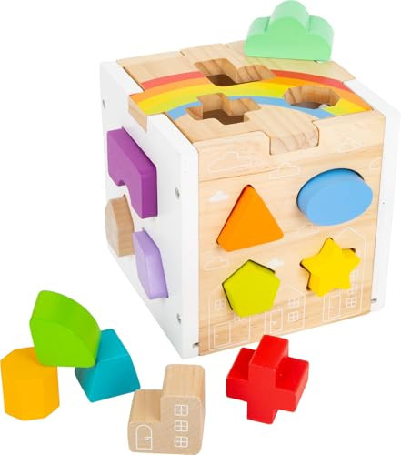 Wooden Rainbow Shape Sorter Cube – Sorting Toy with 13 Geometric Shapes & Removable Lid – Educational Game for Dexterity & Fine Motor Skills – Teaches Counting, Shapes and Colors – Ages 12+ Months | Amazon (US)