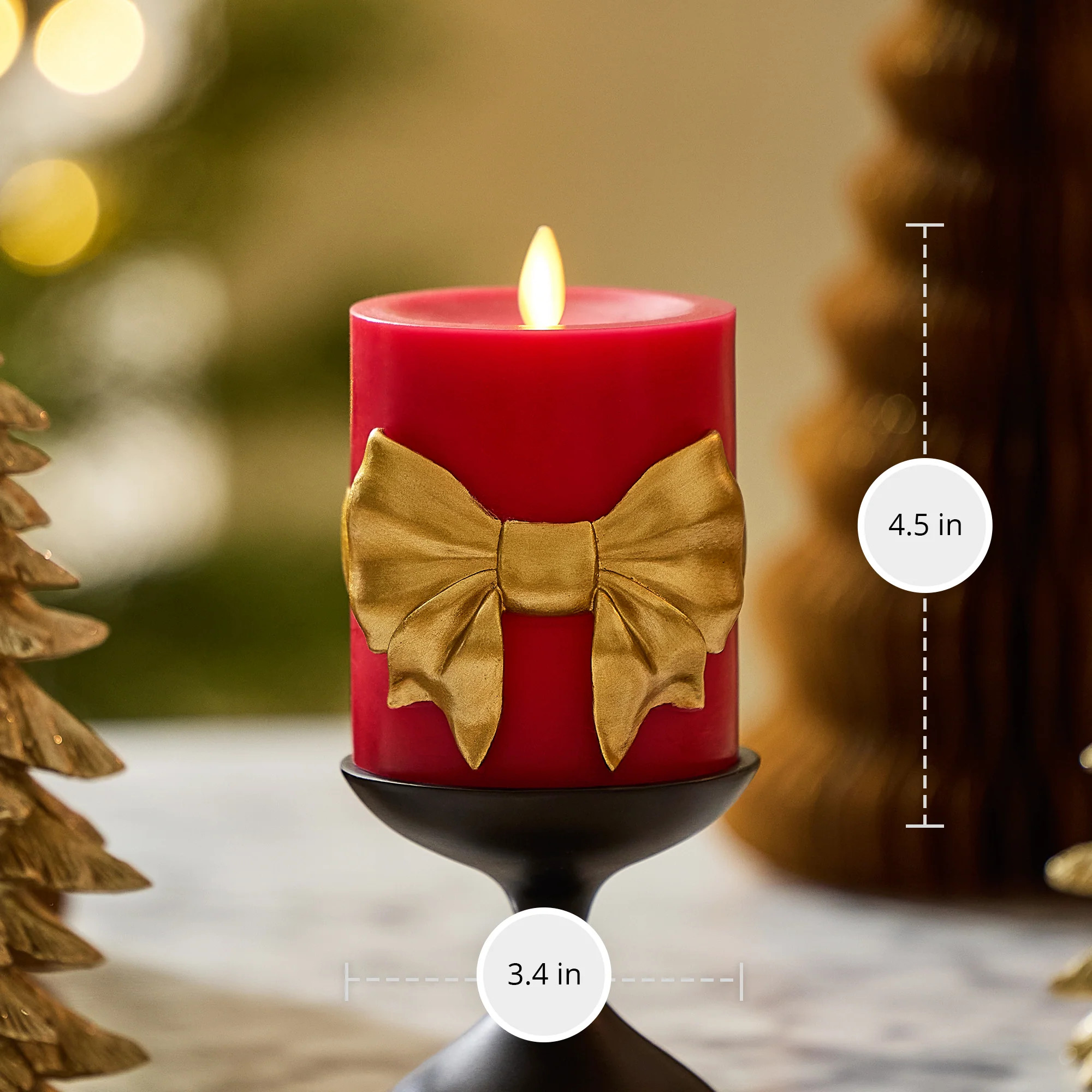 Holiday Red with Gold Bow Flameless Candle Pillar | Luminara
