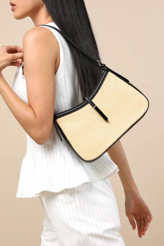 Virna Black Raffia Shoulder Bag | Lulus