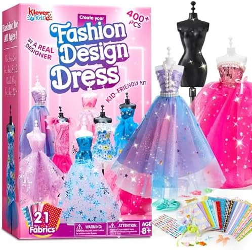 Klever Kits 400+PCS Fashion Design Crafts for Kids, Art and Crafts, DIY Sewing Kits with 3 Manneq... | Amazon (US)
