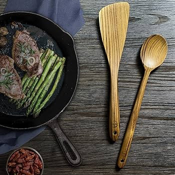 FAAY 12.5 Inch Wood Utensil Set (2 PCS), Teak Wooden Right Hand Spatula & Flat Spoon, 100% Natura... | Amazon (US)