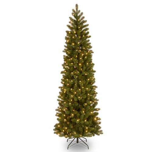 National Tree Company 6.5 ft Pre-Lit Downswept Douglas Fir Slim Artificial Christmas Tree, 300 LED Lights, 640 Tips, PowerConnect, Foot Pedal, 10 Light Functions, Includes Stand, Green | Amazon (US)