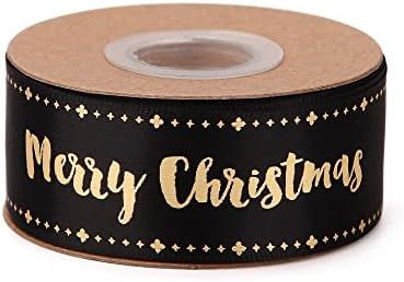 Meseey Merry Christmas Ribbon 10 Yards 1Inch Wide Black Satin Ribbons with Gold Printed Gift Ribb... | Amazon (US)