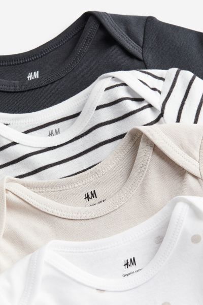 5-pack Long-sleeved Bodysuits - Dark gray/striped - Kids | H&M US | H&M (US + CA)