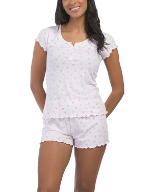 2pc Roses Rib Cap Sleeve Henley Pajama Set | Clothing | Marshalls | Marshalls