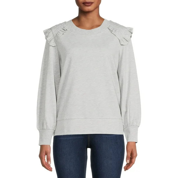 Time and Tru Women's Quilted Ruffle Sweatshirt - Walmart.com | Walmart (US)
