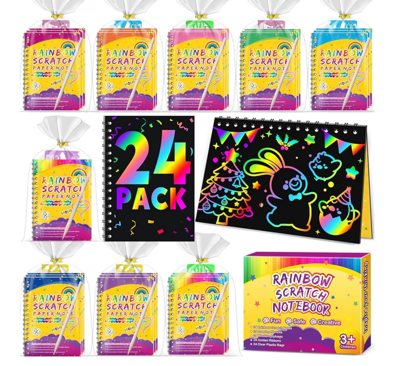 Kids birthday party favor bags, perfect for when they bring favors to school!  They are scratch rainbow art kits with a stencil and wood pen.  Just remember to put them together ahead of time! 

#LTKGiftGuide #LTKvlog #LTKHoliday