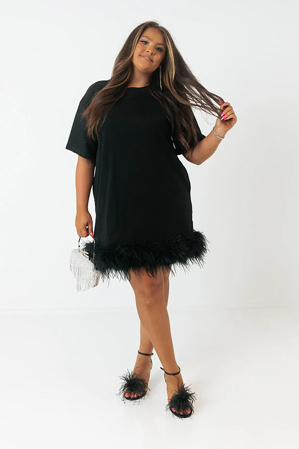 Do It With Pizazz Feather T-Shirt Dress In Black Curves • Impressions Online Boutique | Impressions Online Boutique