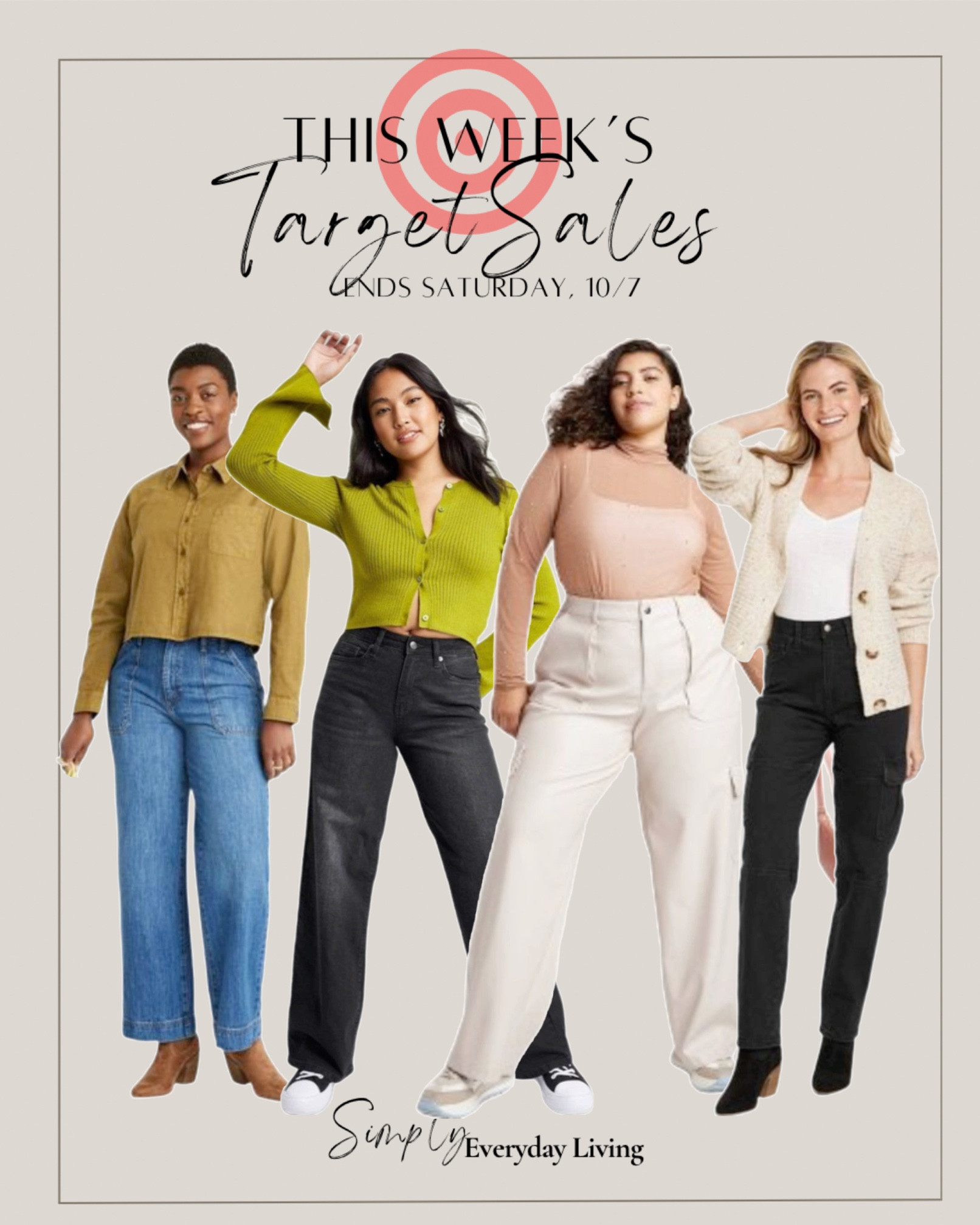 Here are some staple bottom pieces for this season that are on sale through the target circle app!! 30% of bottoms now through Saturday 10/7! 🎯🎯🎯