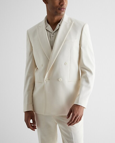 Slim White Double Breasted Suit Jacket | Express