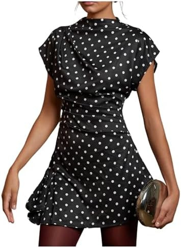 Floerns Women's Polka Dots Cinched Waist Date Night Mini Dresses | Amazon (US)
