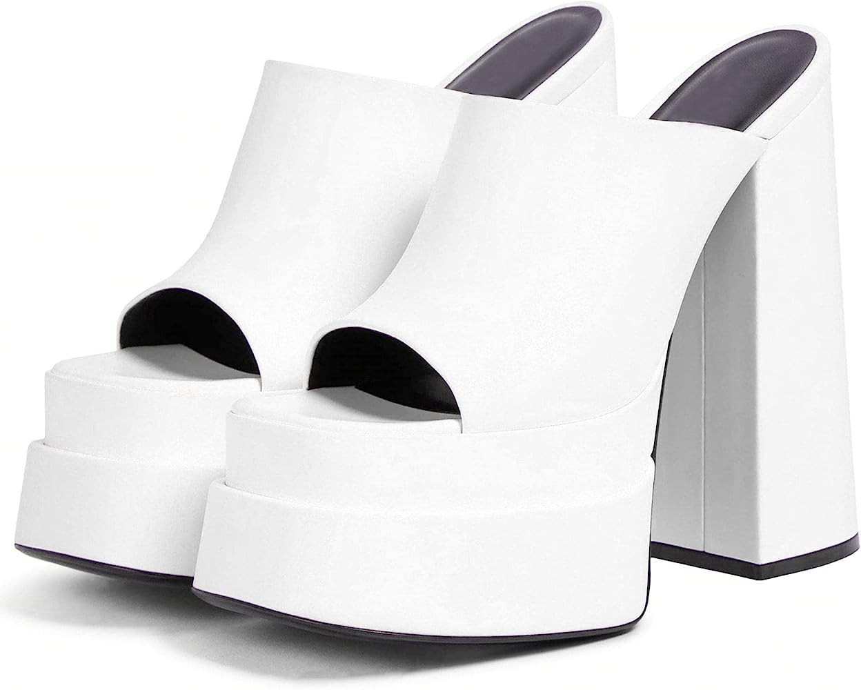 AMINUGAL Womens Chunky High Heel Sandals Double Platform Slip On Slippers Open Square Toe Comfort... | Amazon (US)