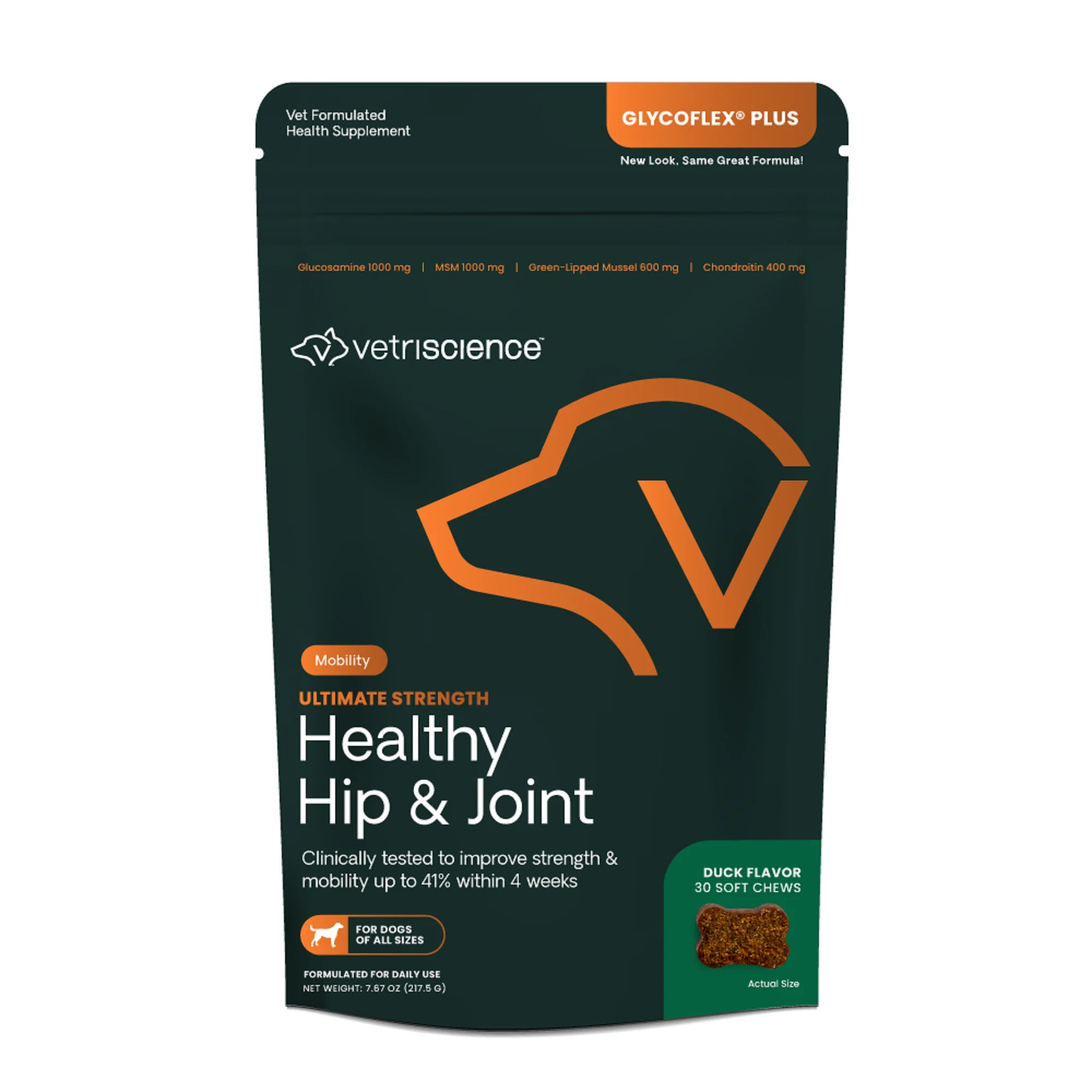 VetriScience Ultimate Strength Healthy Hip & Joint Glucosamine Supplement Chew for Dogs, Duck, 30... | Walmart (US)