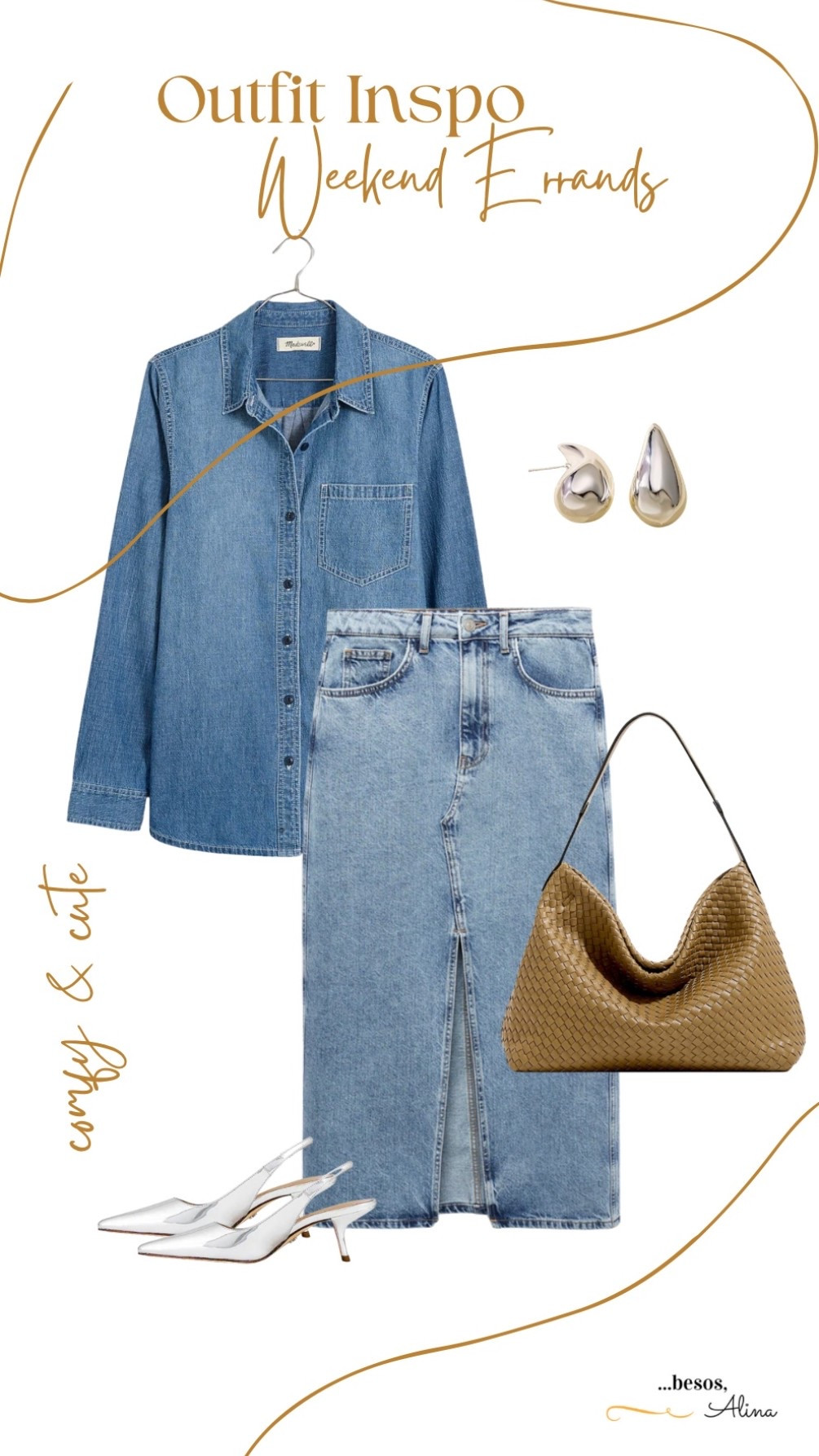 Denim on denim outfit with midi denim skirt and denim button down 

#LTKSeasonal #LTKxVICI #LTKOver40