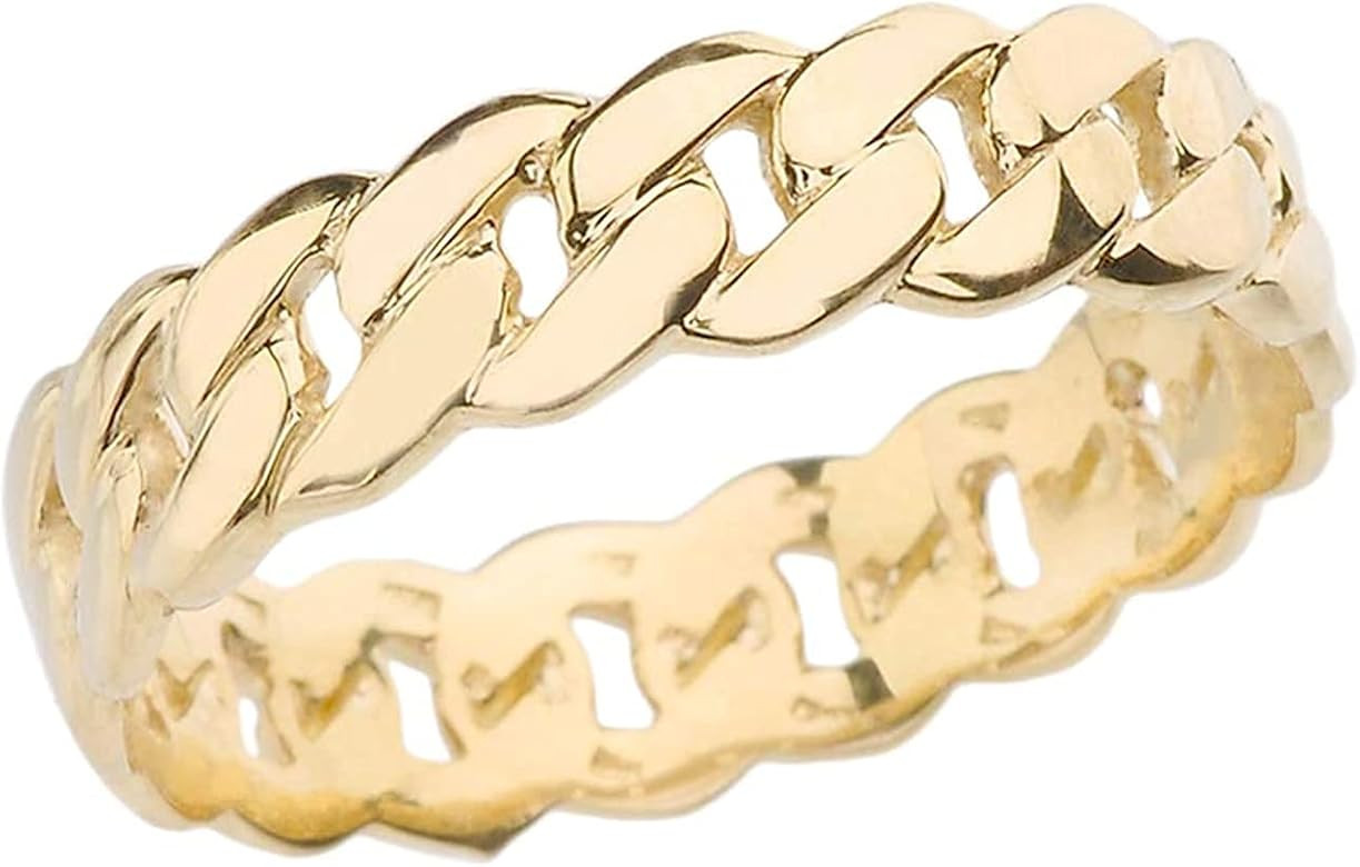 14k Yellow Gold 5mm Wide Cuban Link Chain Band Celtic Fashion Or Wedding Ring | Amazon (US)