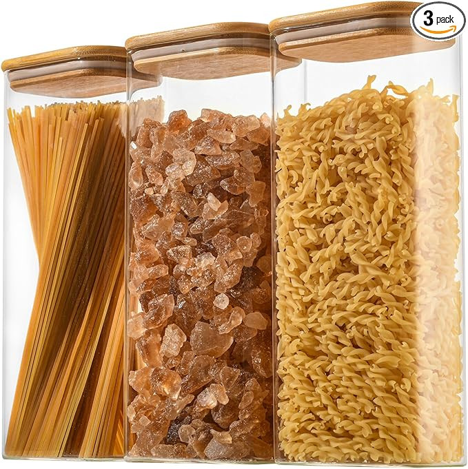 71oz Rectangle Airtight Glass Storage Containers with Bamboo Lids (Set of 3), Square Food Storage... | Amazon (US)