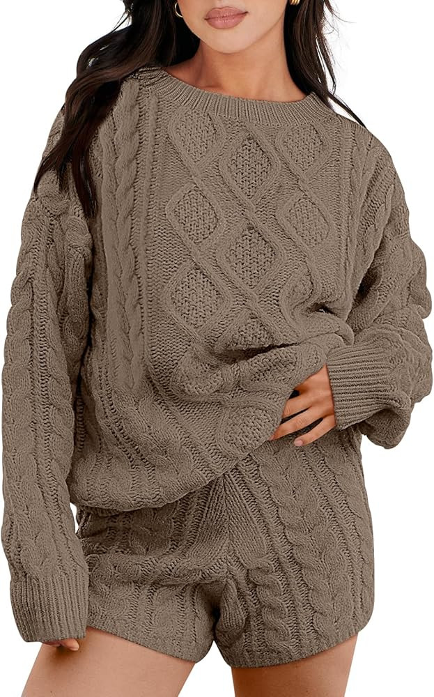 Caracilia Women's 2 Piece Outfits Long Sleeve Chunky Warm Cable Knit Oversized Sweaters 2023 Wint... | Amazon (US)