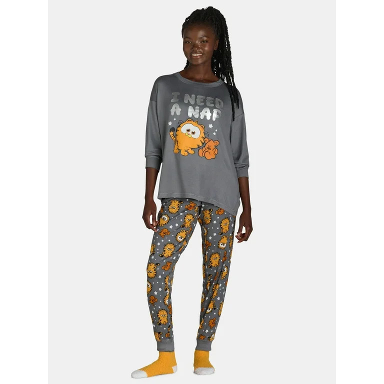Nickelodeon Women's Garfield Lounge Top and Pants with Socks Set, 3-Piece, Sizes XS-3X | Walmart (US)