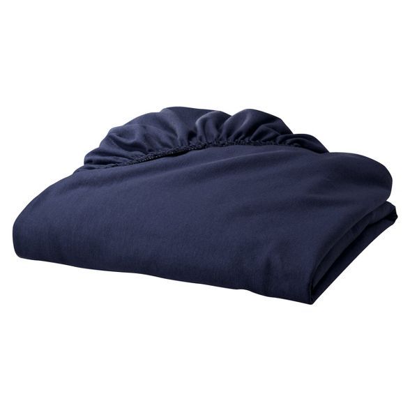 TL Care Jersey Cotton Fitted Crib Sheet - Navy | Target